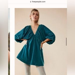NWT Free People Portia Velvet Mini dress XS dragonfly (green)